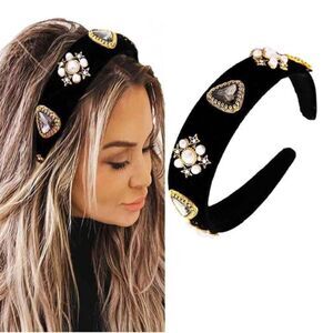 Velvet Crystal Pearl Gems Headband
